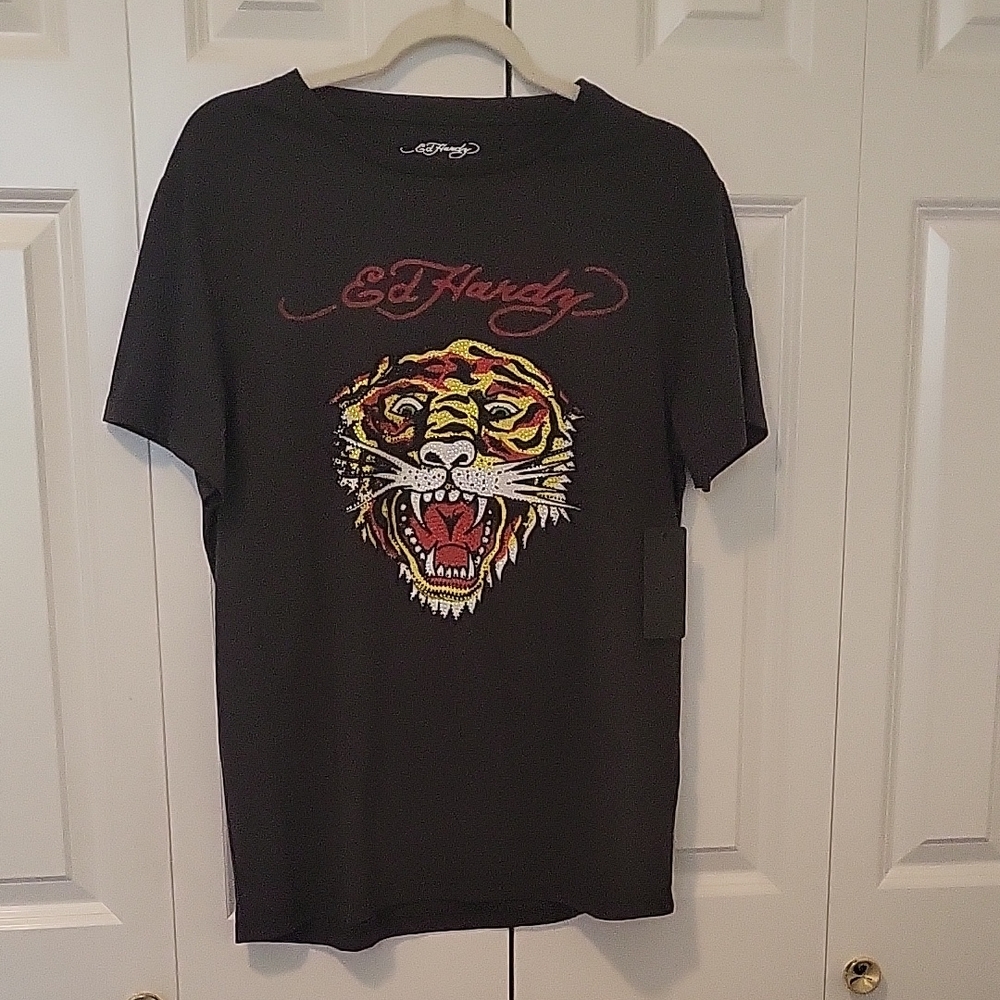 Ed Hardy Black Tee with Fierce Tiger Design
